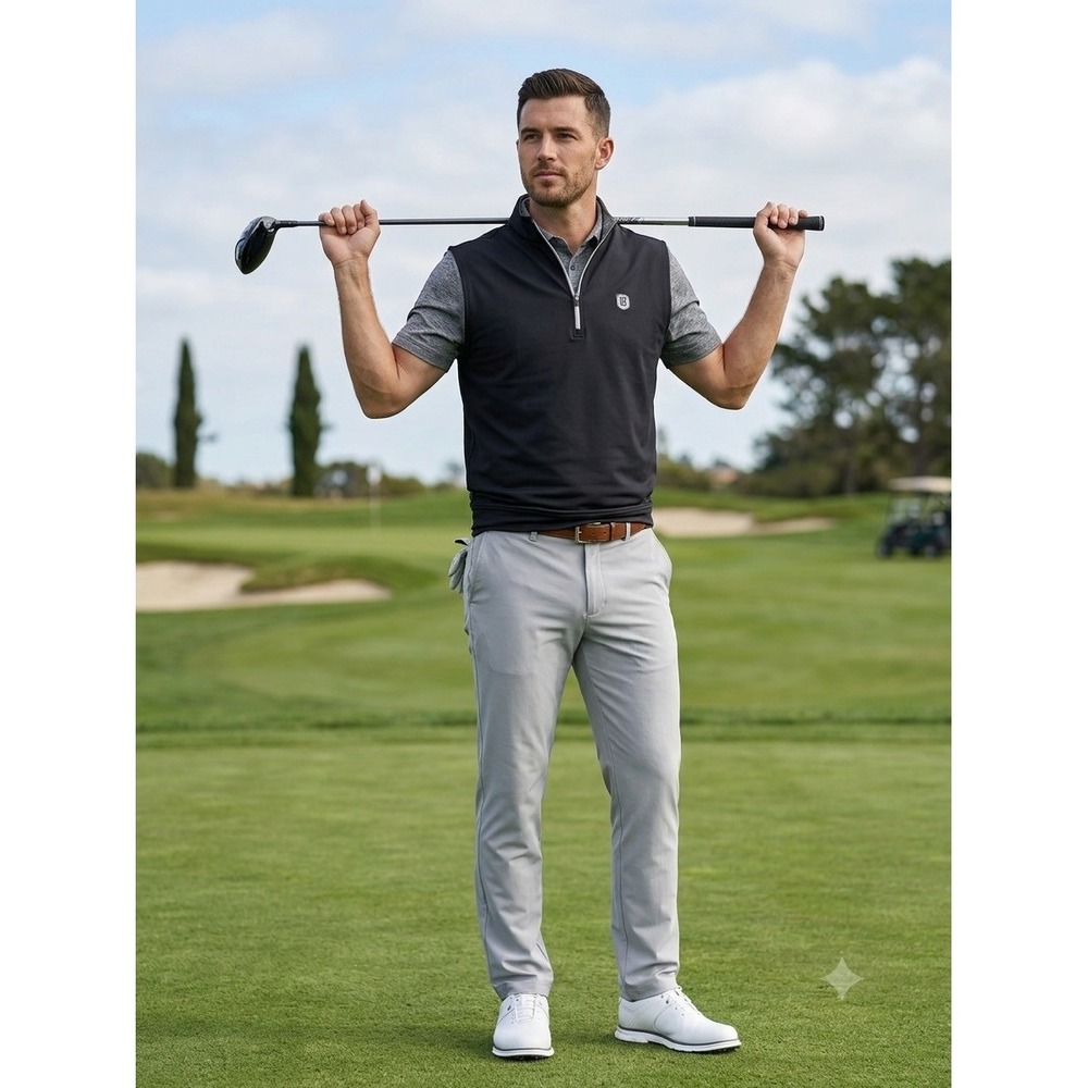 FootJoy Mens Golf Vest Navy Blue Quarter Zip Sleeveless Pullover Jacket Medium